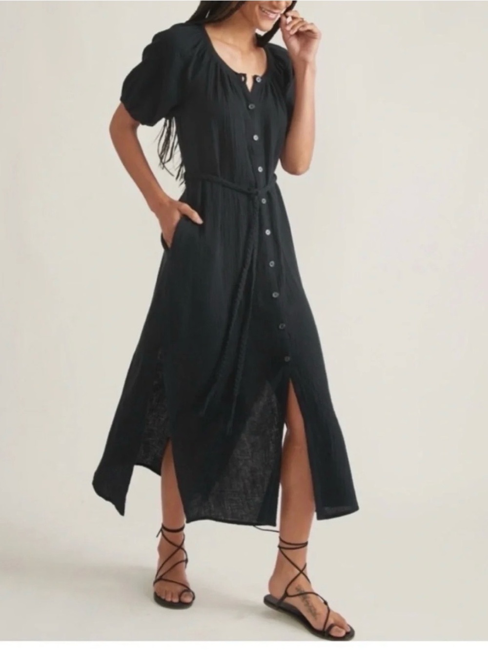Marine Layer Erin Maxi Shirt Dress Black
